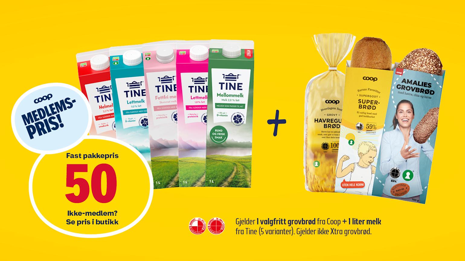 Prix melk og brød tilbud