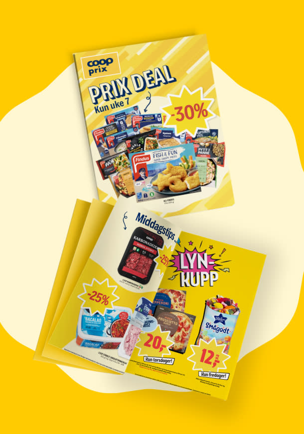 To kundeaviser på gul bakgrunn uke 7