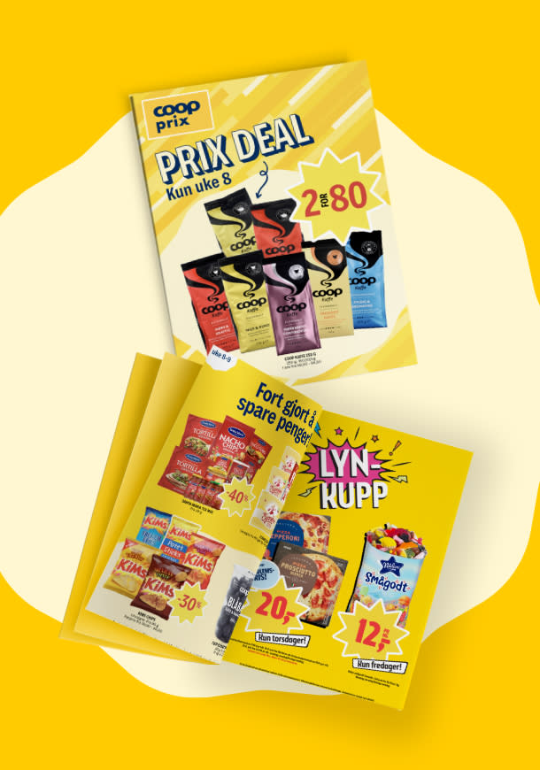 To kundeaviser på gul bakgrunn uke 8