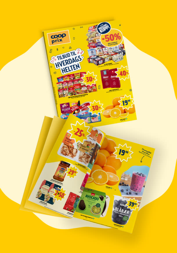 To kundeaviser på gul bakgrunn uke 3