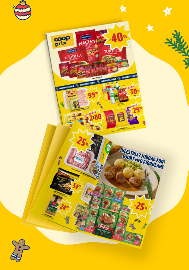 To kundeaviser på gul bakgrunn uke 49