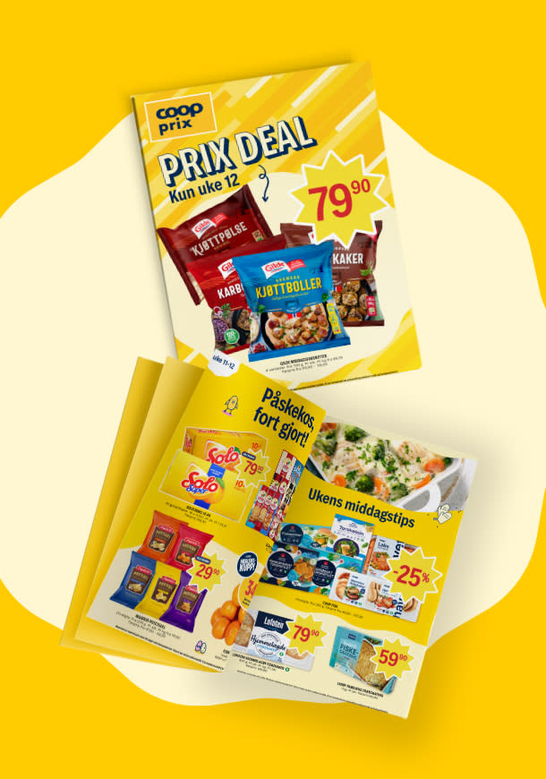 To kundeaviser på gul bakgrunn uke 12