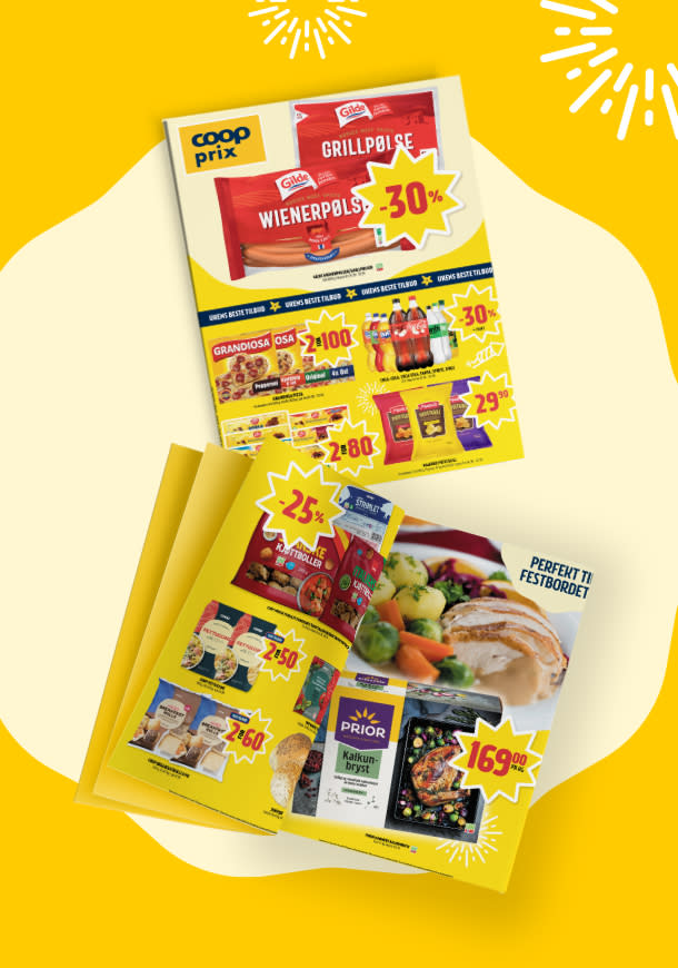 To kundeaviser på gul bakgrunn uke 53