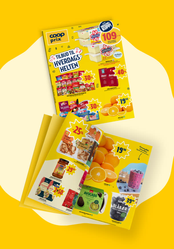 To kundeaviser på gul bakgrunn uke 2