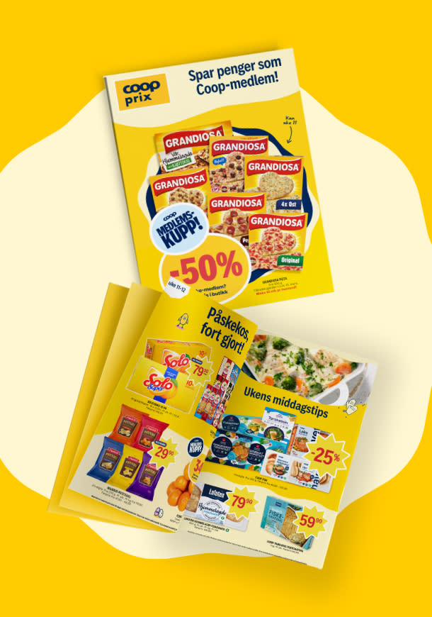 To kundeaviser på gul bakgrunn uke 9