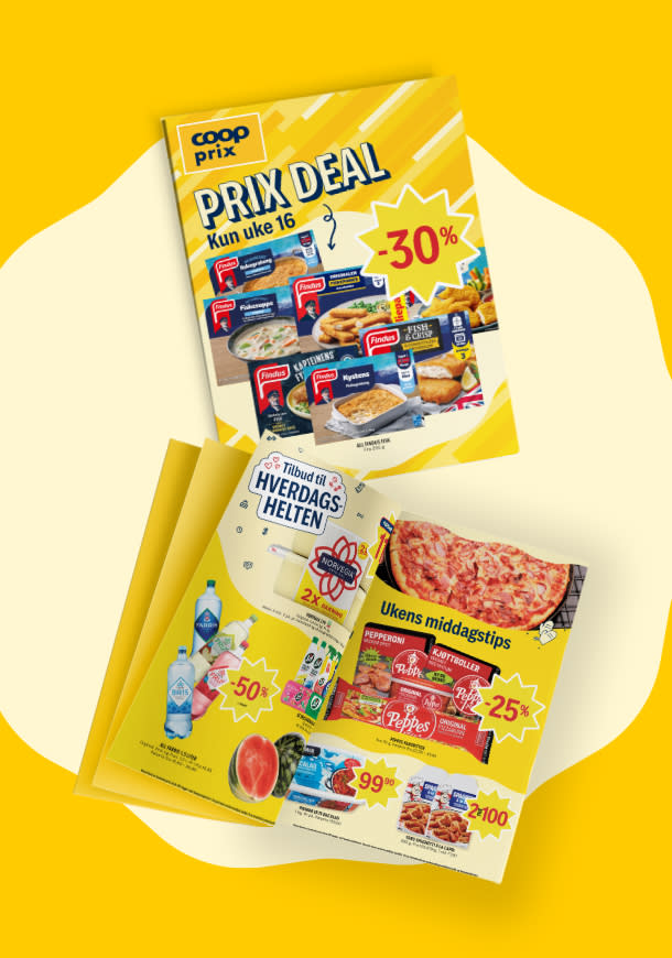 To kundeaviser på gul bakgrunn uke 16