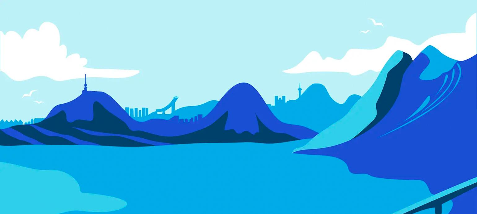 Illustrasjon av Norge i blålige toner
