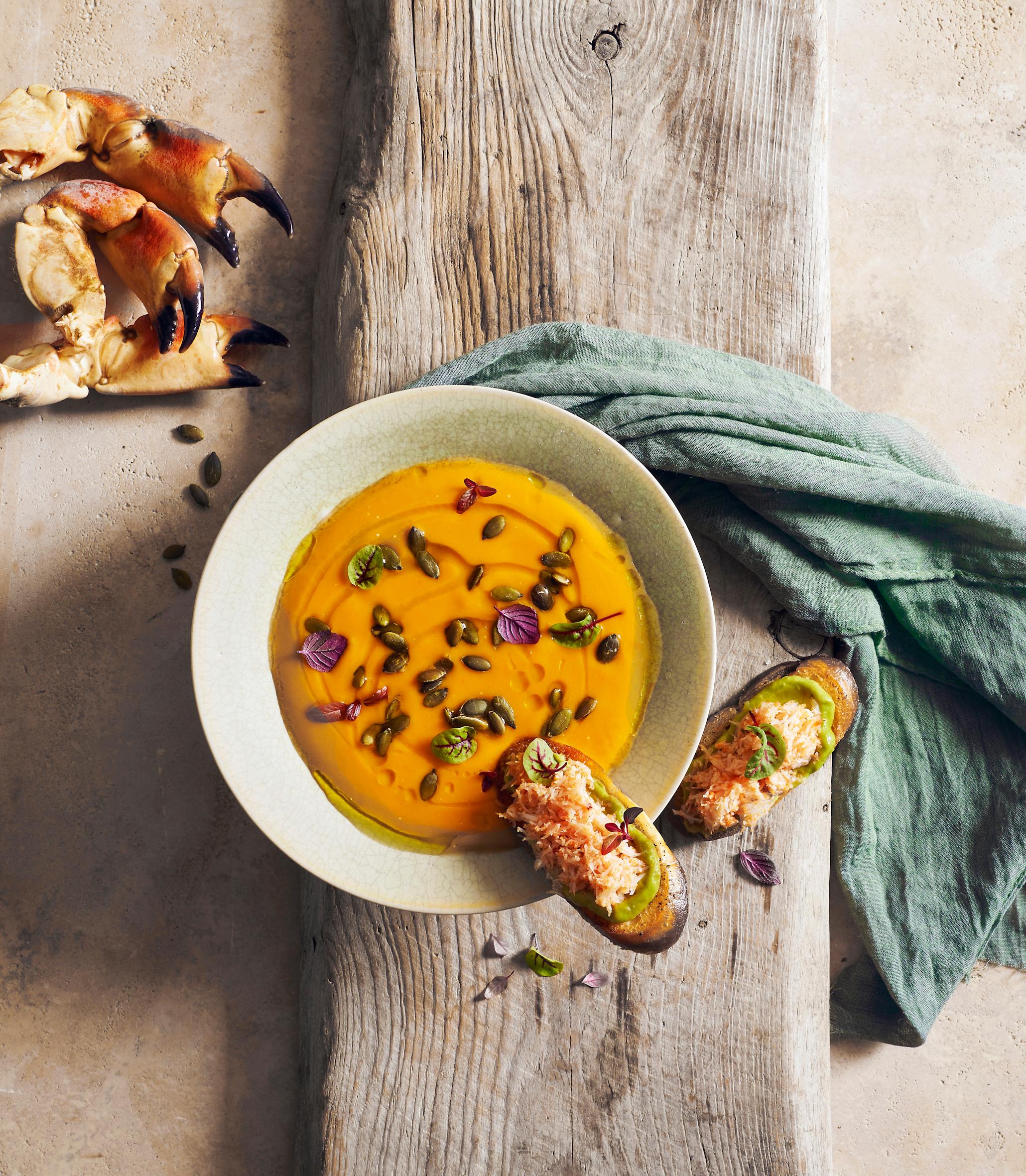 gresskarsuppe med krabbeklør