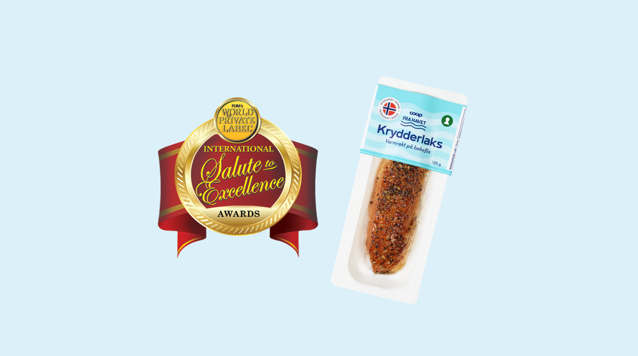 Coop fra Havet Varmrøkt krydderlaks med 2024 International Salute to Excellence Awards logo