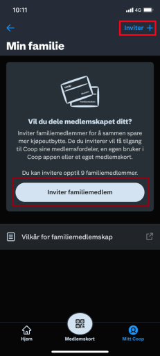 Trykk "inveter familiemedlem"