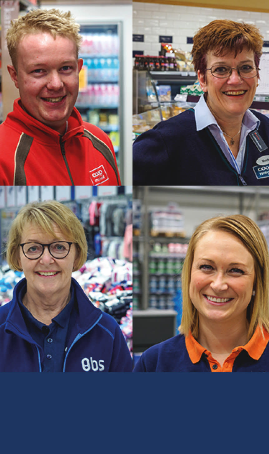 Collage av 4 forskjellige ansatte.