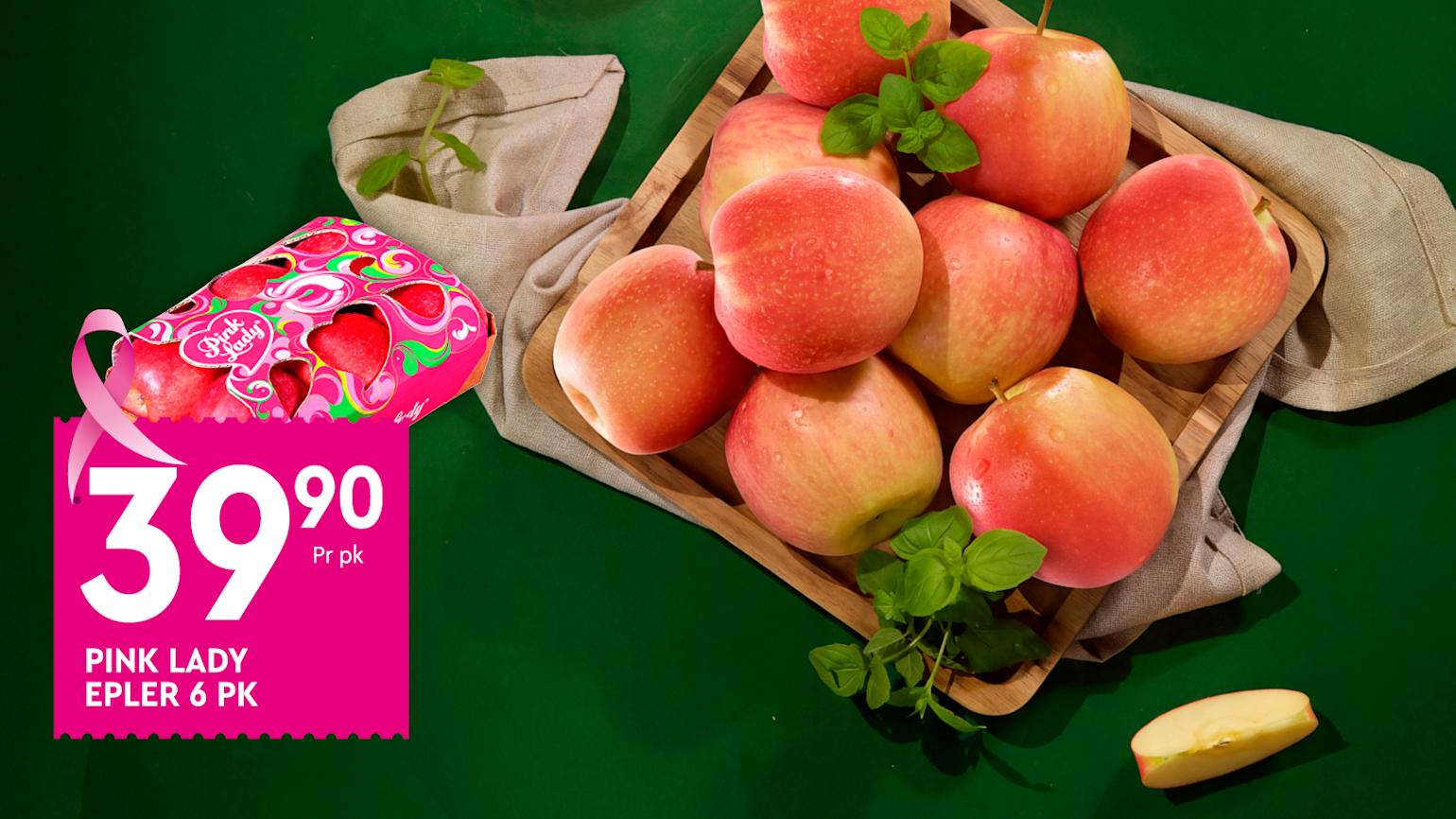 Del av fruktsjefens favoritter. Pink lady epler i en firkantet skål.