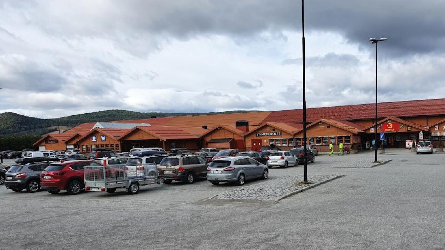 Bilde av Domus Tynset tatt fra parkeringsplassen. Brunt trebygg med flere seksjoner og skråtak.