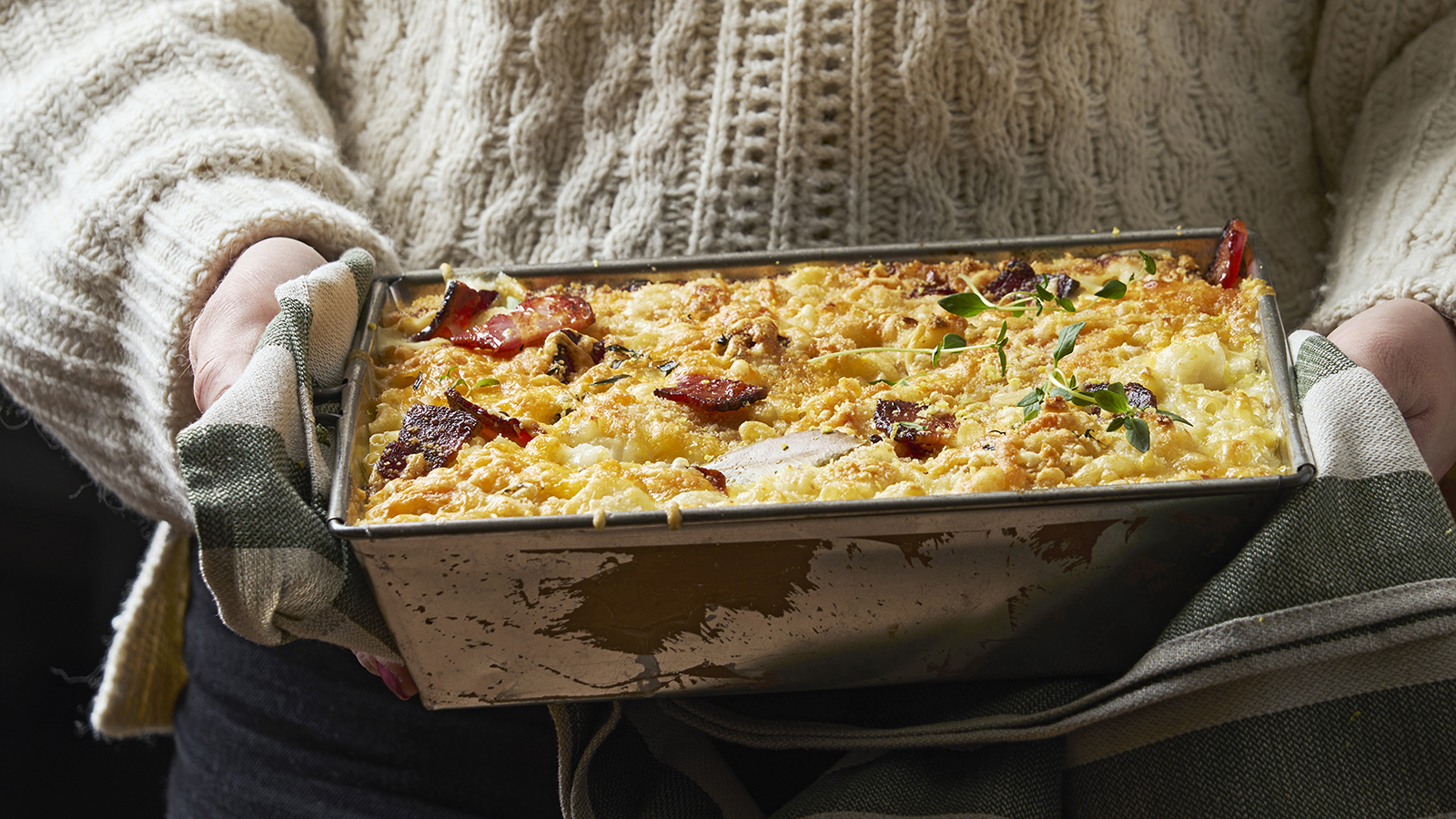 Mac and cheese med torsk og bacon