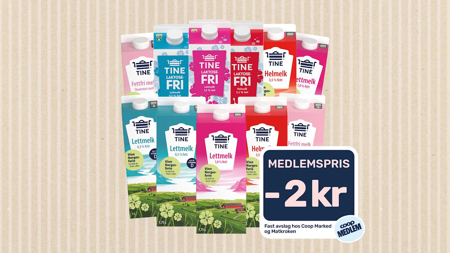 Medlemspris på melk hos Coop Marked og Matkroken.