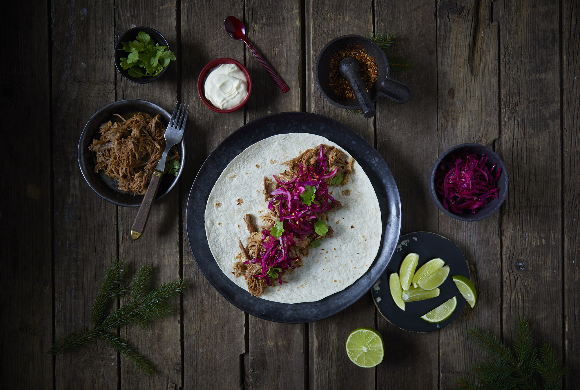 Ribbe-taco med rødkålsalat