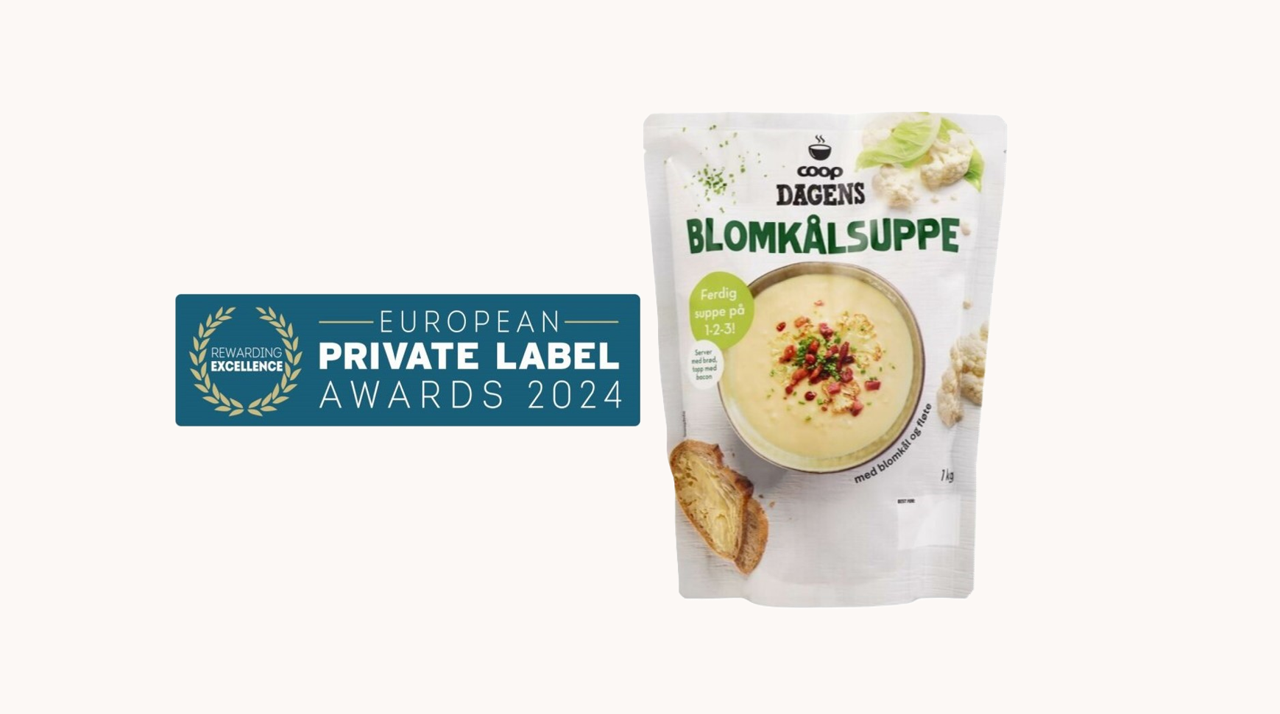 European Private Label Award 2024 logo med Coop Dagens Blomlålsuppe