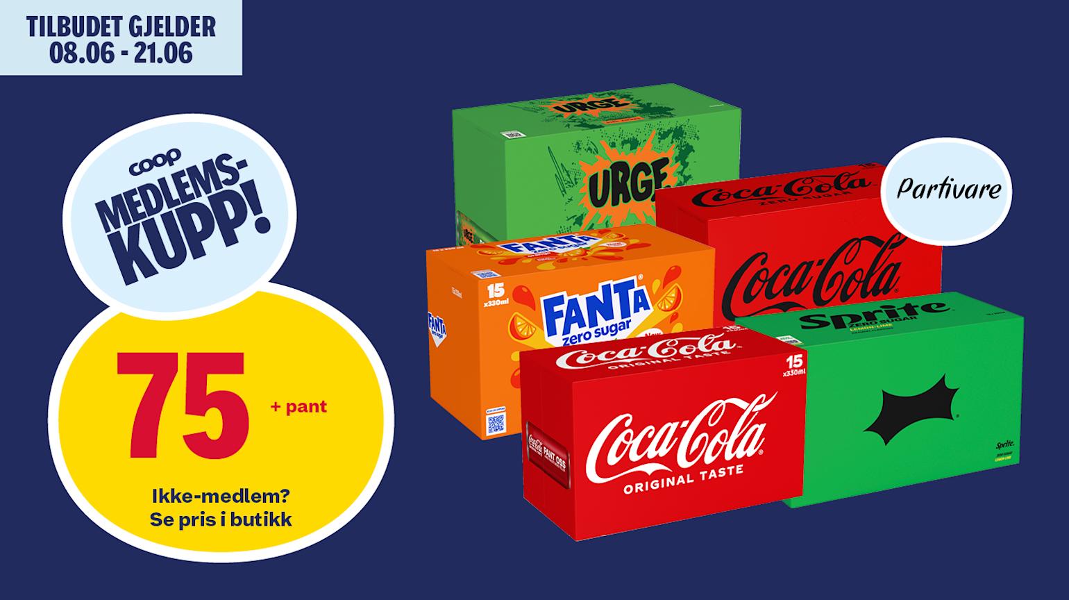 15 pk Cola, Sprite, Fanta og Urge