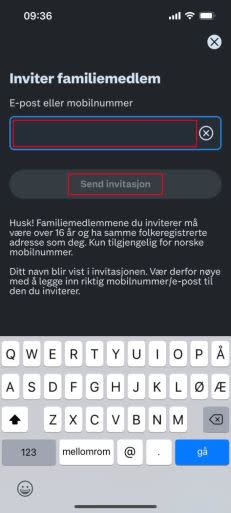 Skriv inn e-post eller mobilnummer til familiemedlemmet 