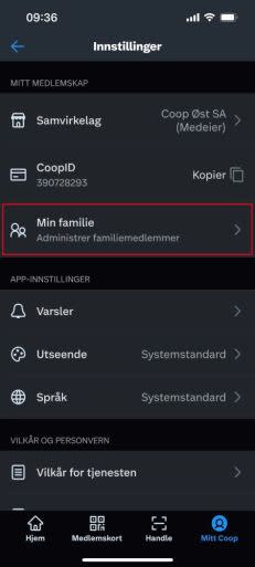 Trykk på "Min familie" under "Mitt Coop"
