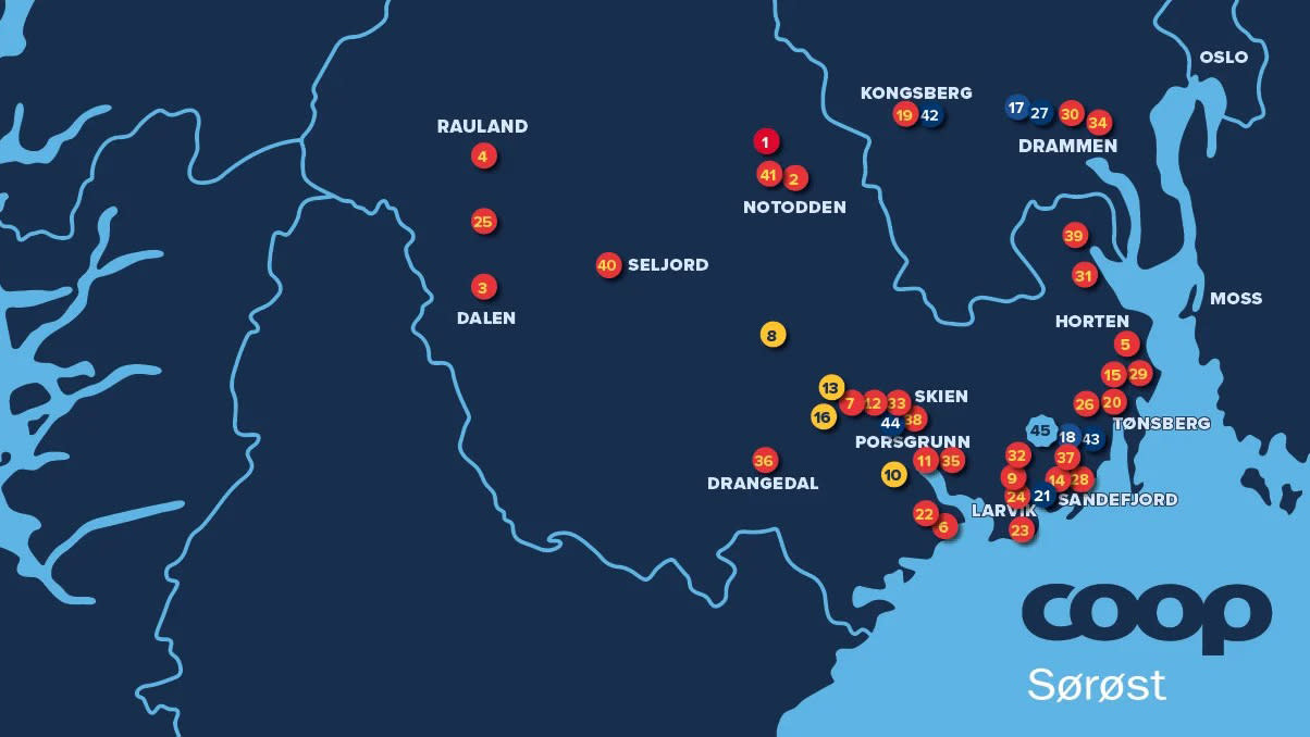 Coop Sørøst Butikker Kart 16:9