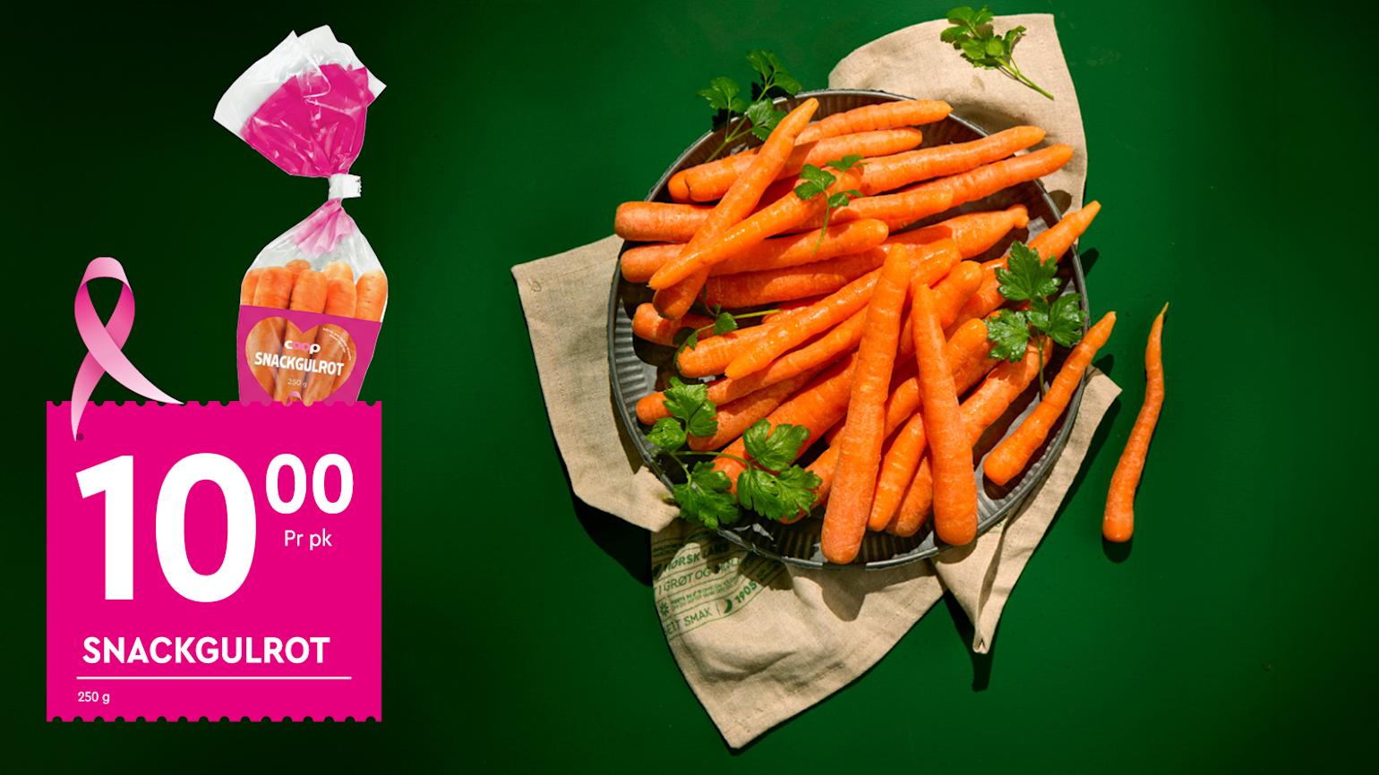 Del av fruktsjefens favoritter. Snackgulrot dandert utover en skål.