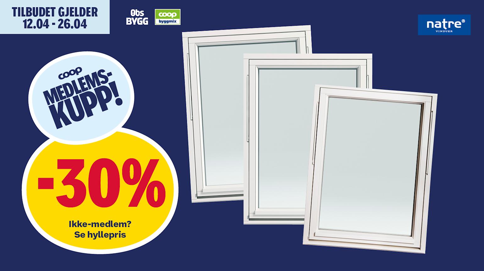 Natre toppsving 3-lags glass (U 1,0) vindu