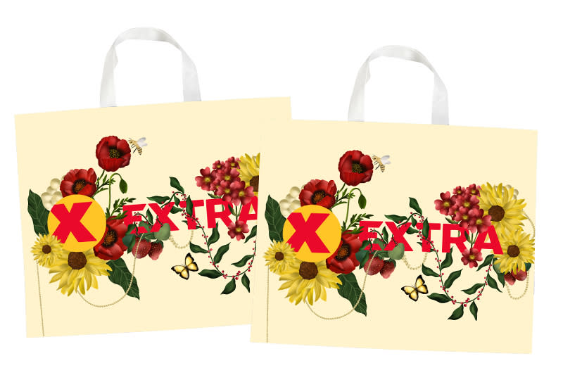 Extra Handlenett i beige farger med blomster