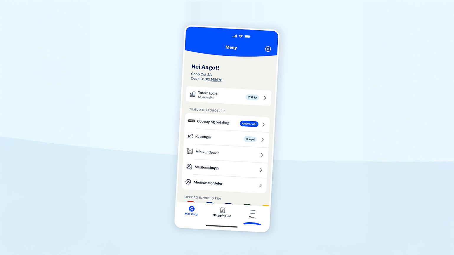 Bilde av menyen i Coop-appen