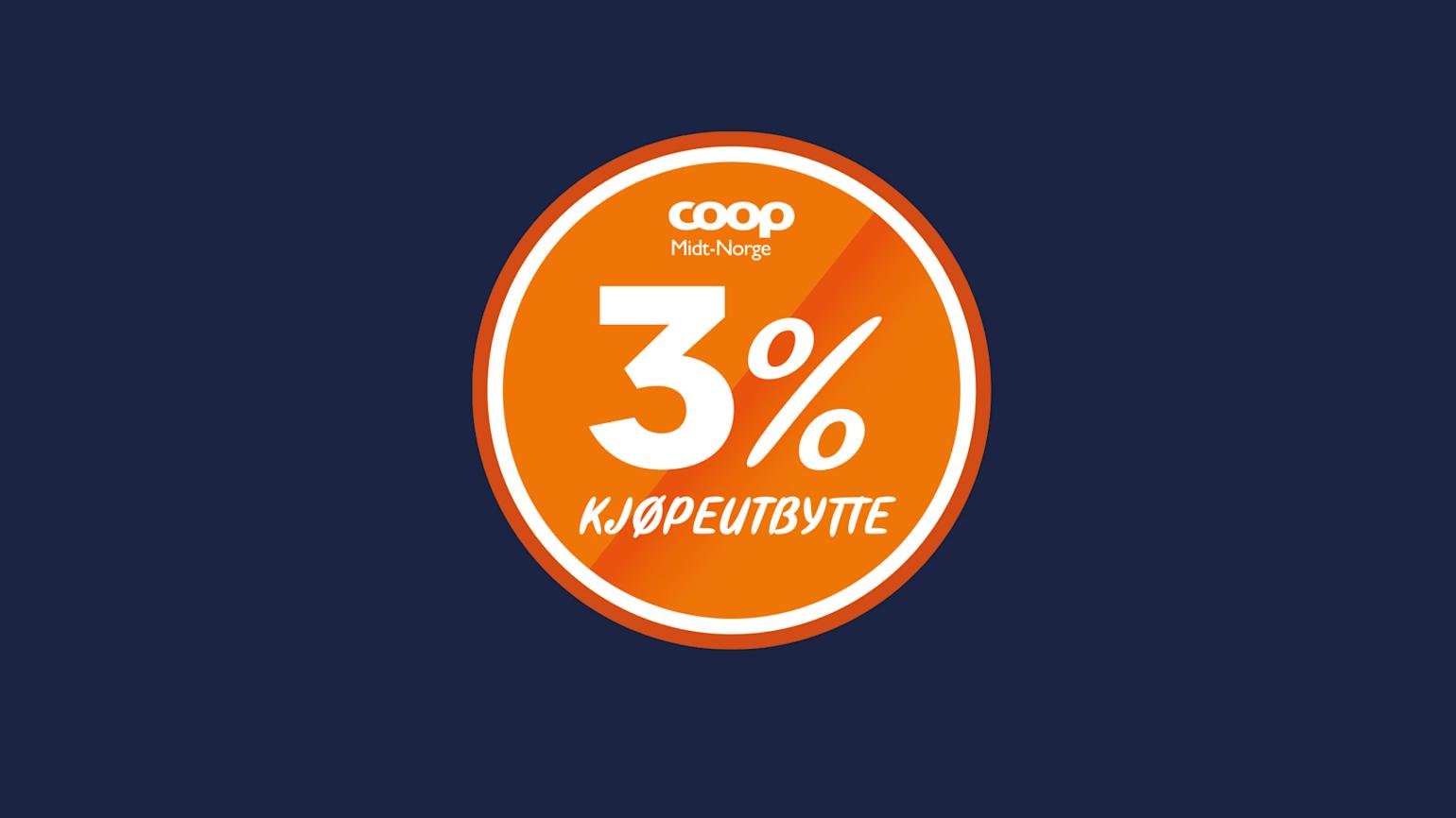 Ikon av 3% kjøptsutbytte for Coop Midt-Norge.