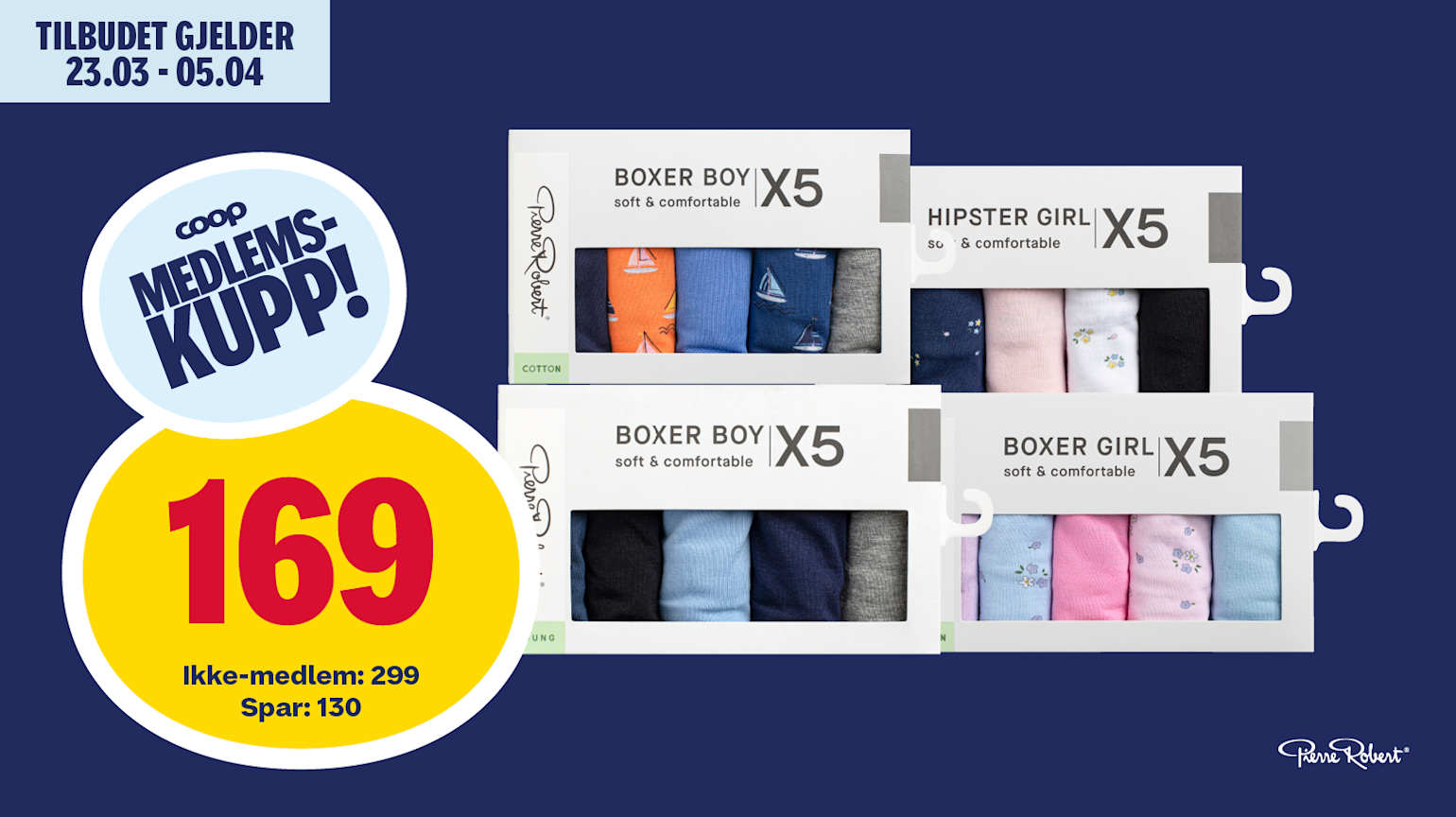 Pierre Robert 5pk undertøy til barn / jr