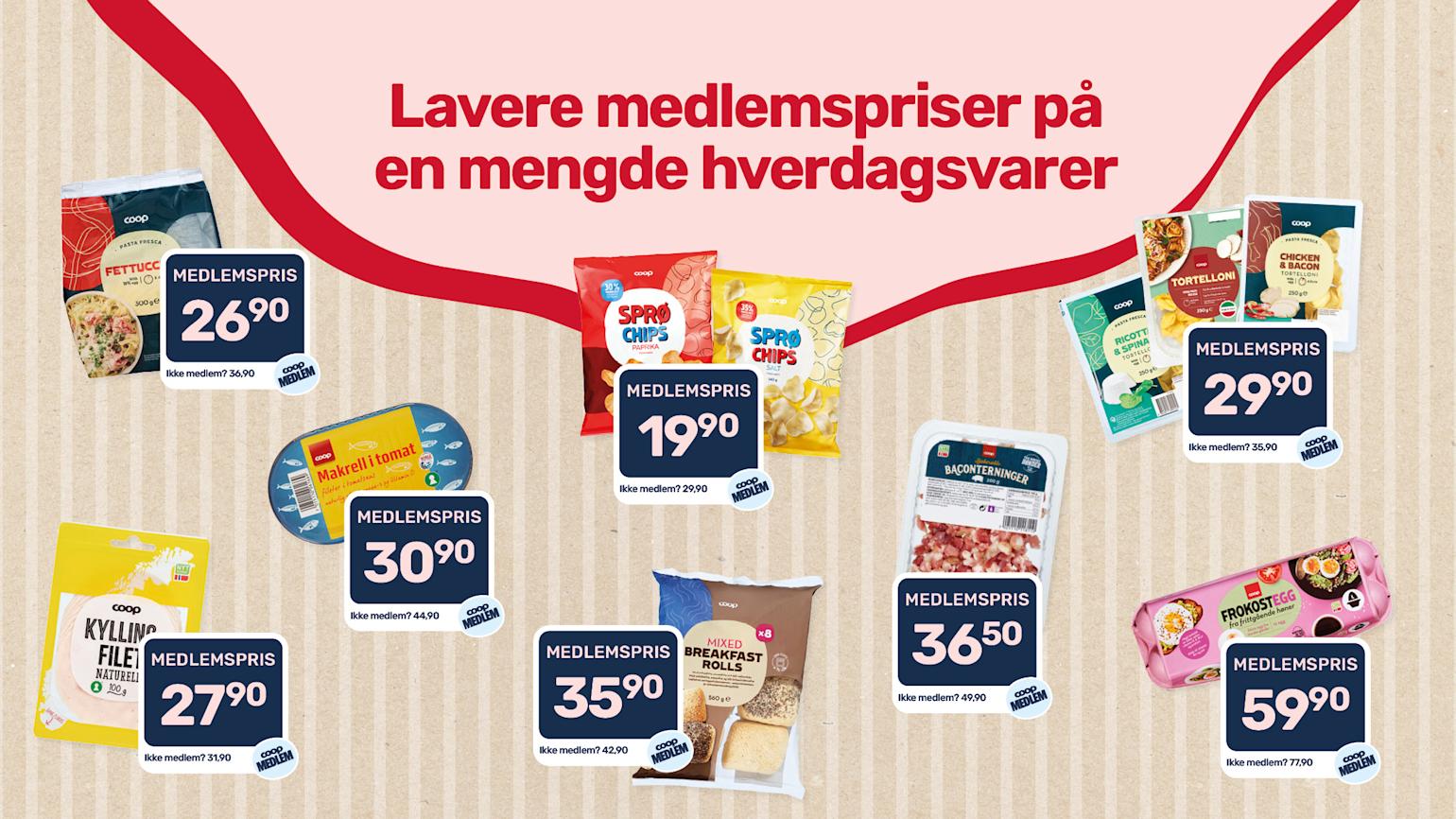 Coop Marked og Matkroken medlemspriser på hverdagsvarer.