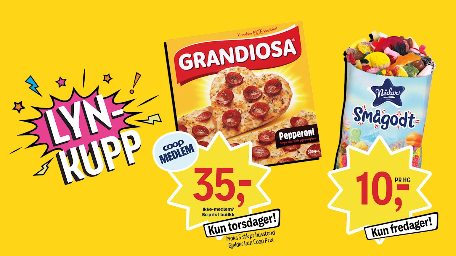 Lynkupp Coop Prix - Grandiosa og Nidar smågodt