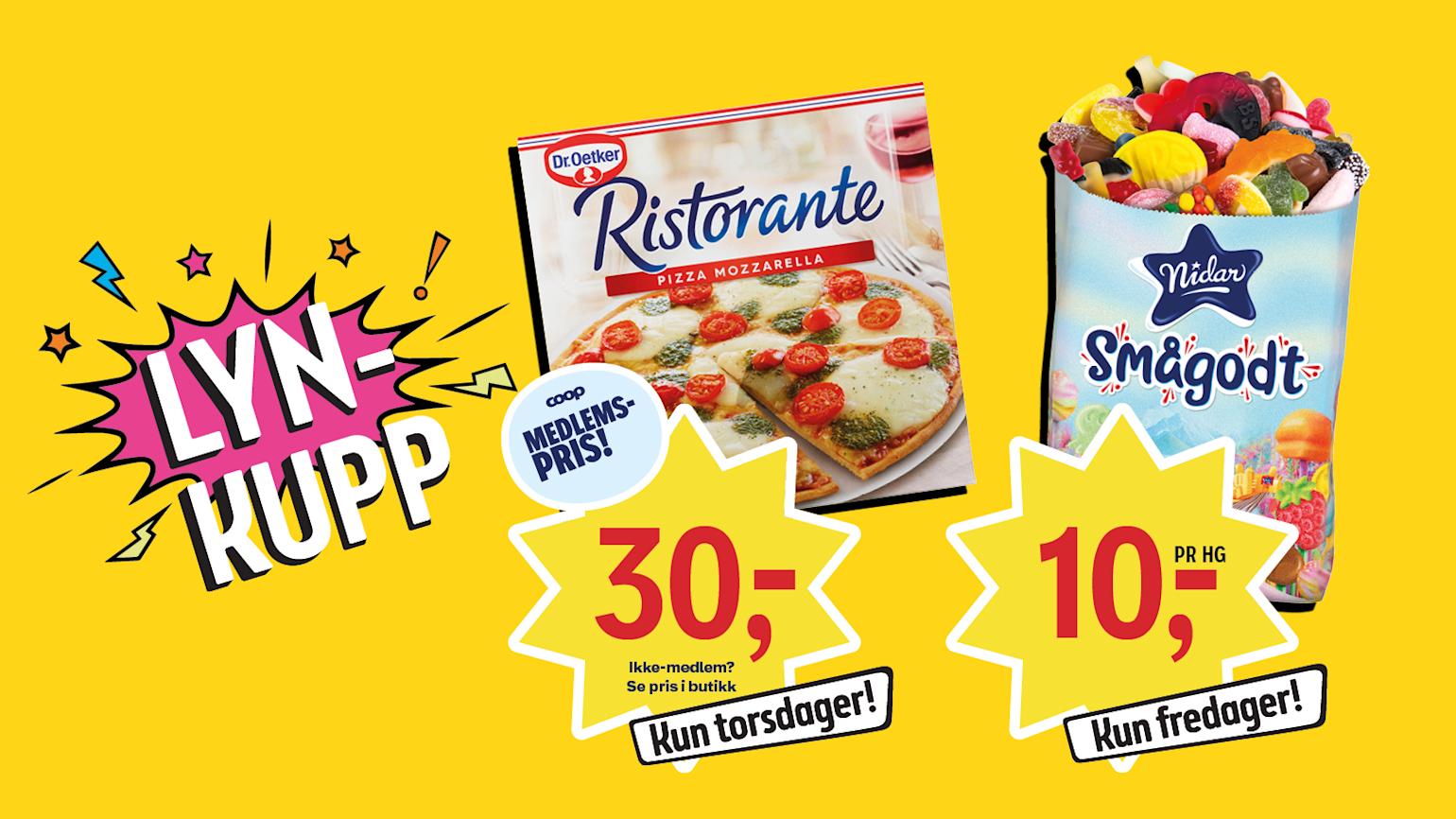 Lynkupp på Dr Oetker Ristorante og Nidar smågodt