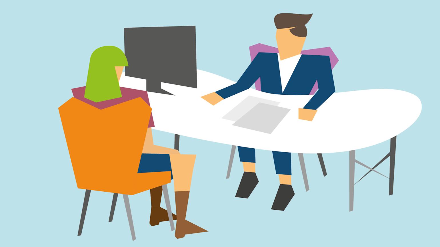 Illustrasjon av en person som blir intervjuet.