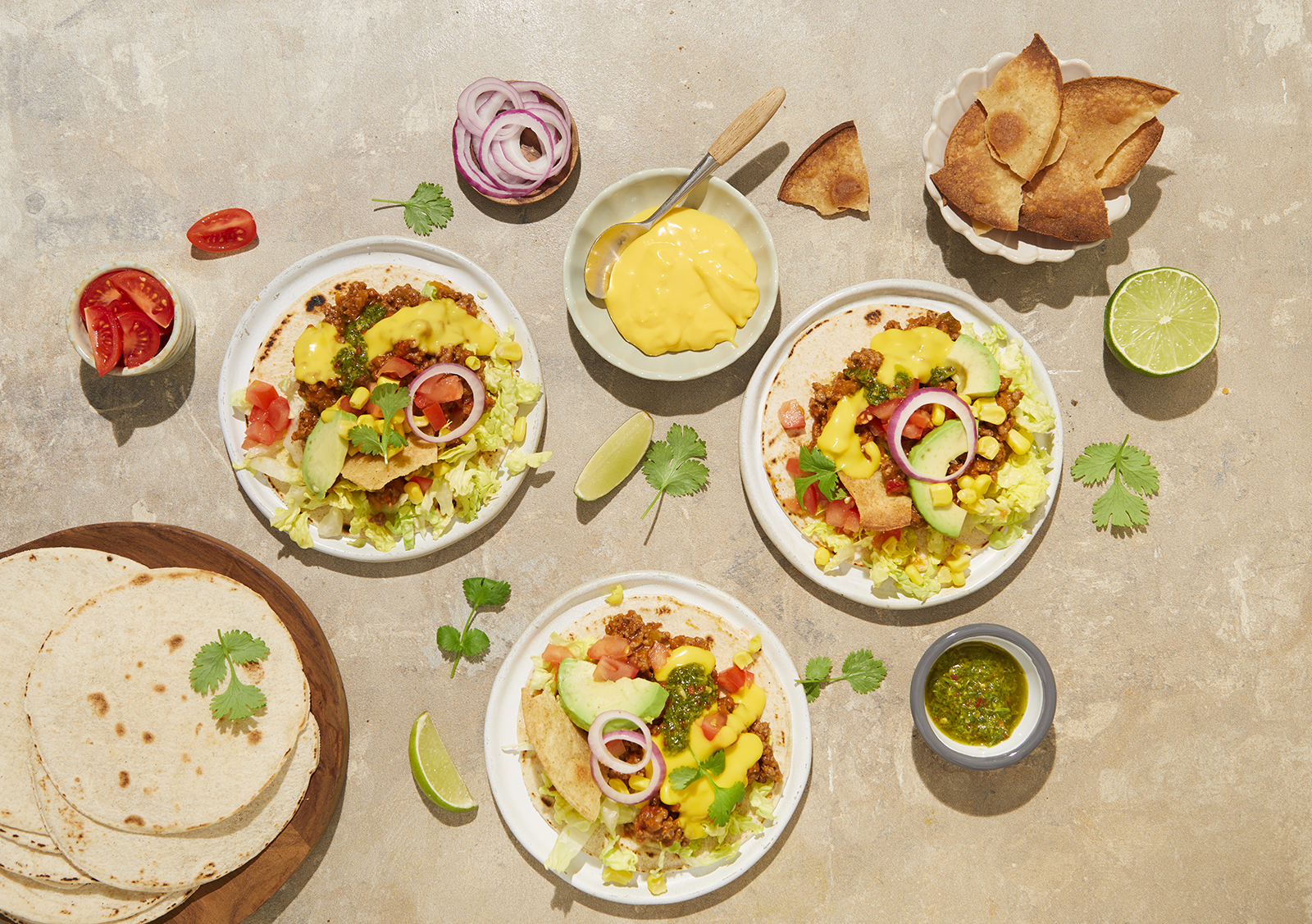 Klassisk taco med kjøttdeig, chimichurri og Kavli Cheddar Dipp