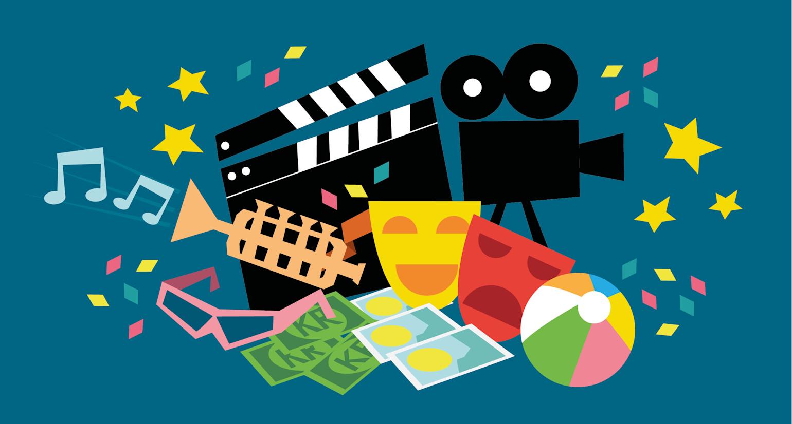 Illustrasjon av fest og moro artikler.