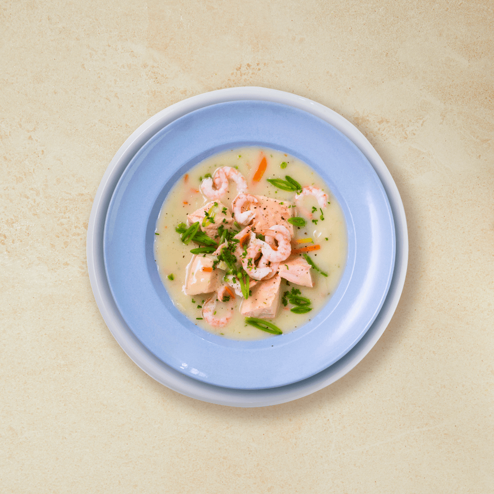 Kremet fiskesuppe med laks og reker