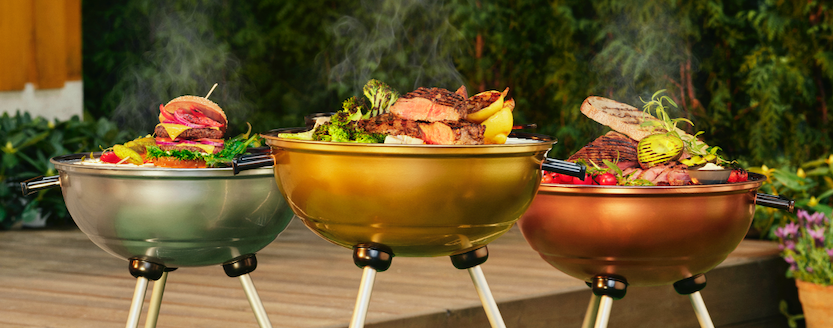 Sølvgrill, gullgrill, bronsegrill met mat