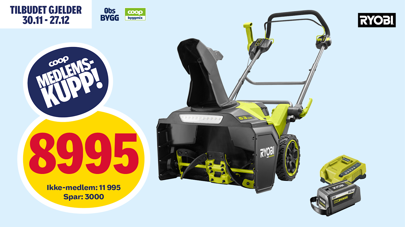 Ryobi RY36STX53B-180 snøfreser