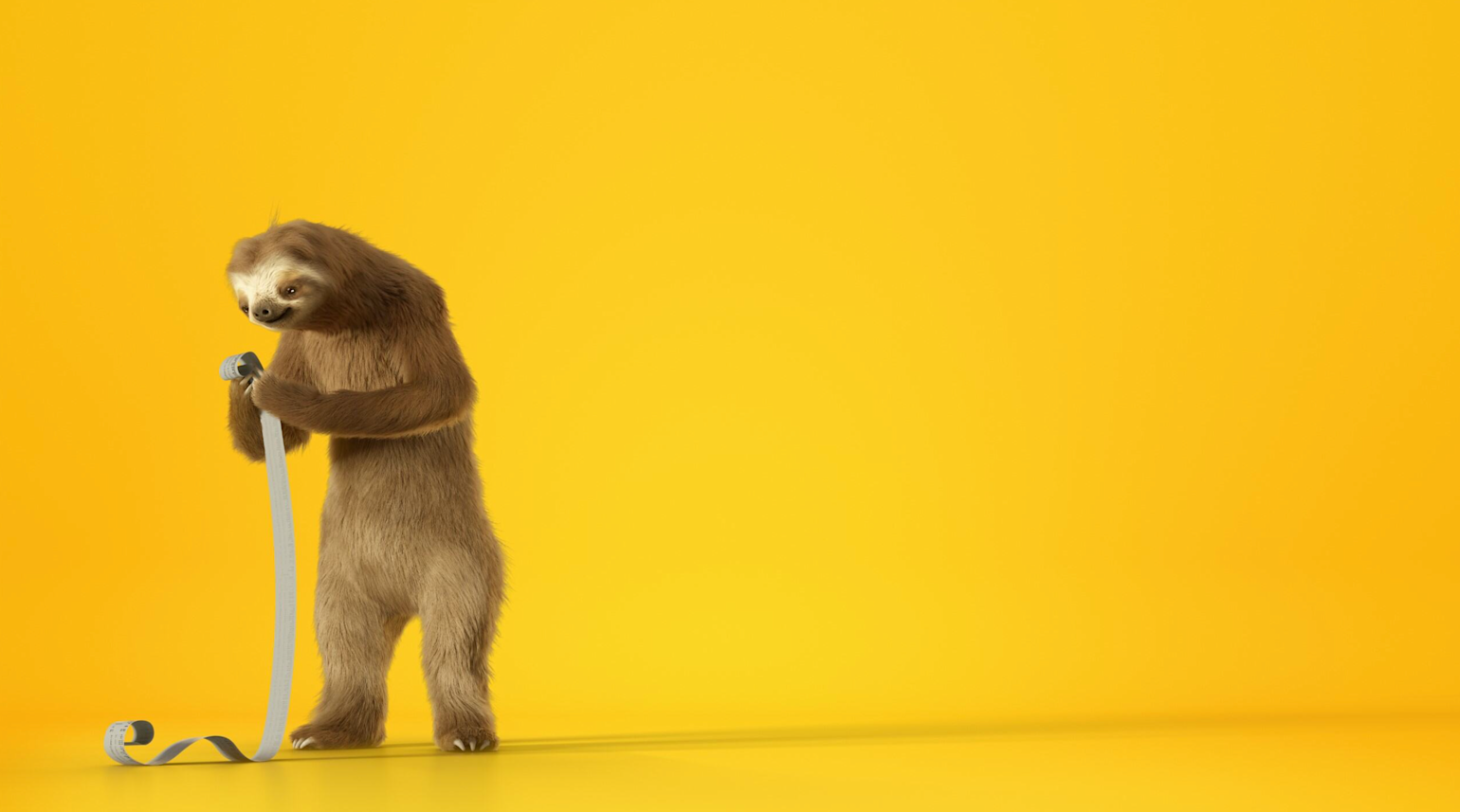 Dovendyret i gult rom ser ned på en lang kvittering