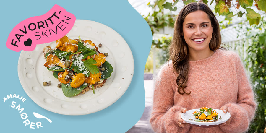 Amalies viser frem favorittskiven sin på hvit tallerken.