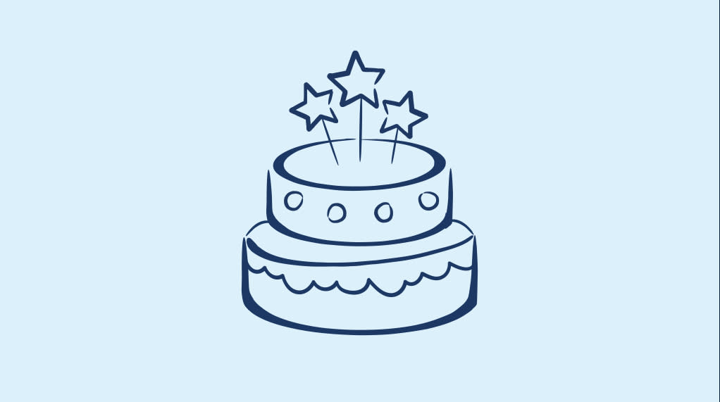 Blått kakeikon på lyseblå bakgrunn