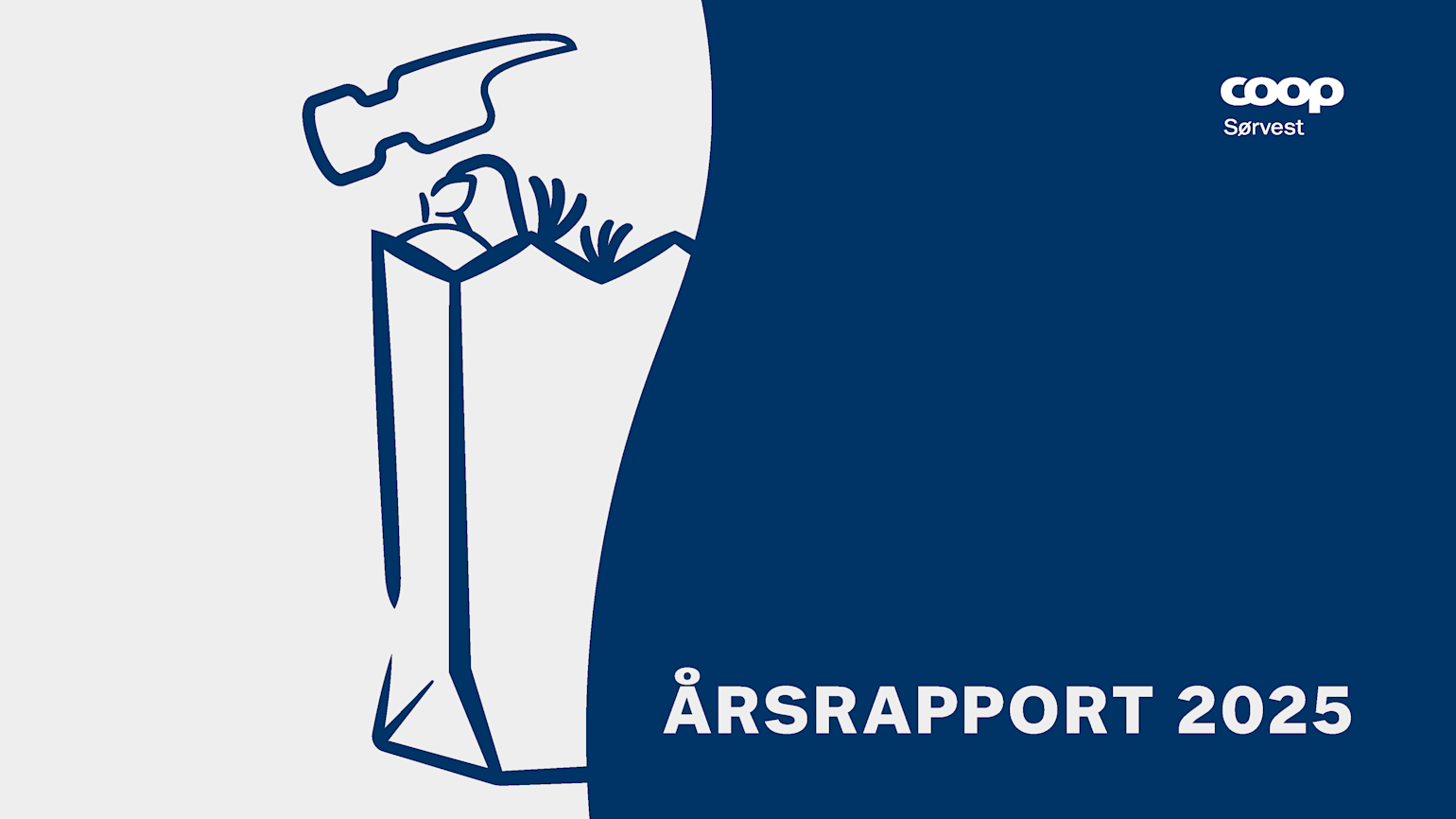 Forsiden av Coop Sørvests årsrapport for 2025 med papirpose-illustrasjon