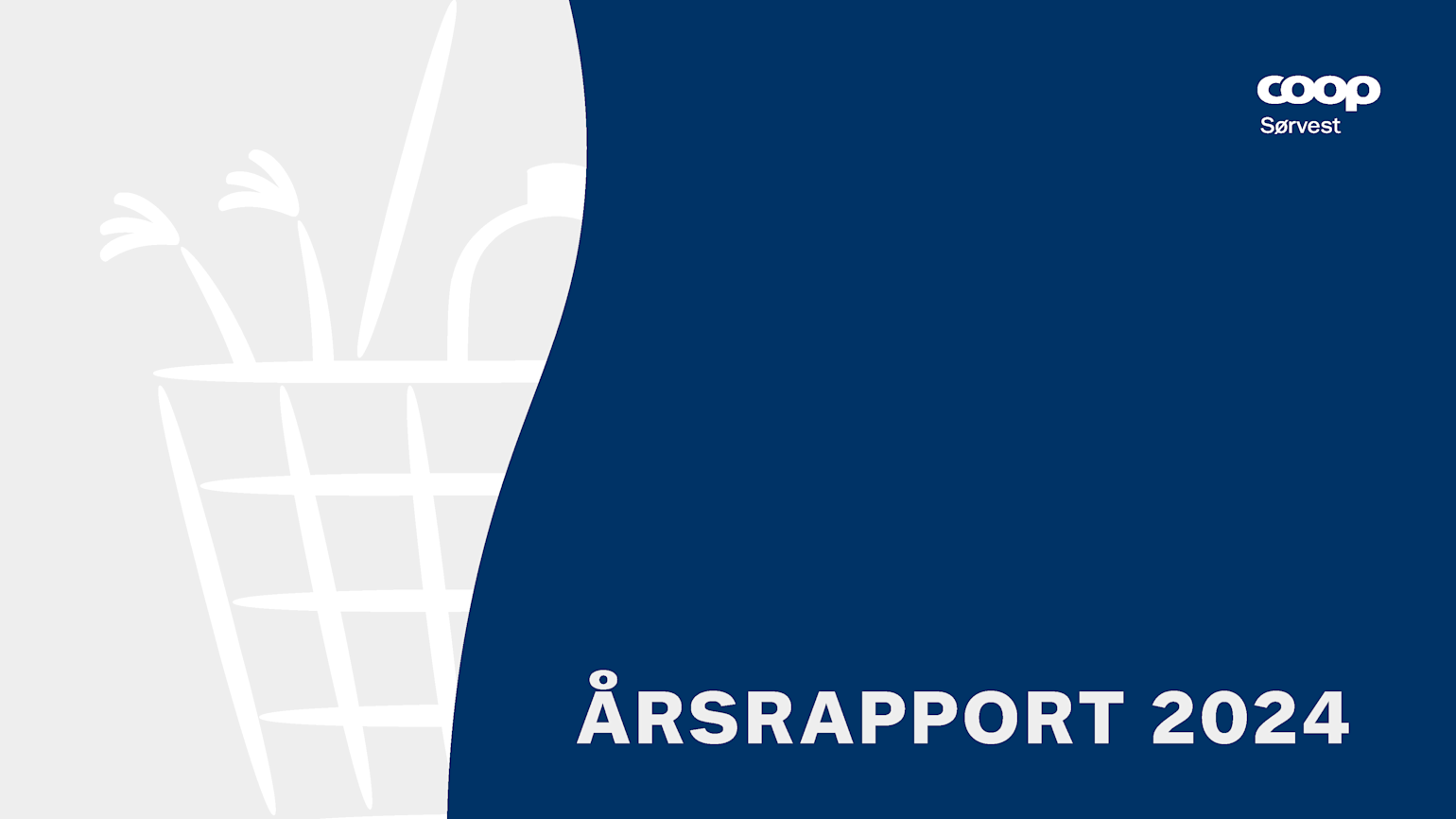Forsiden av Coop Sørvests årsrapport for 2024 med handlekurv-illustrasjon