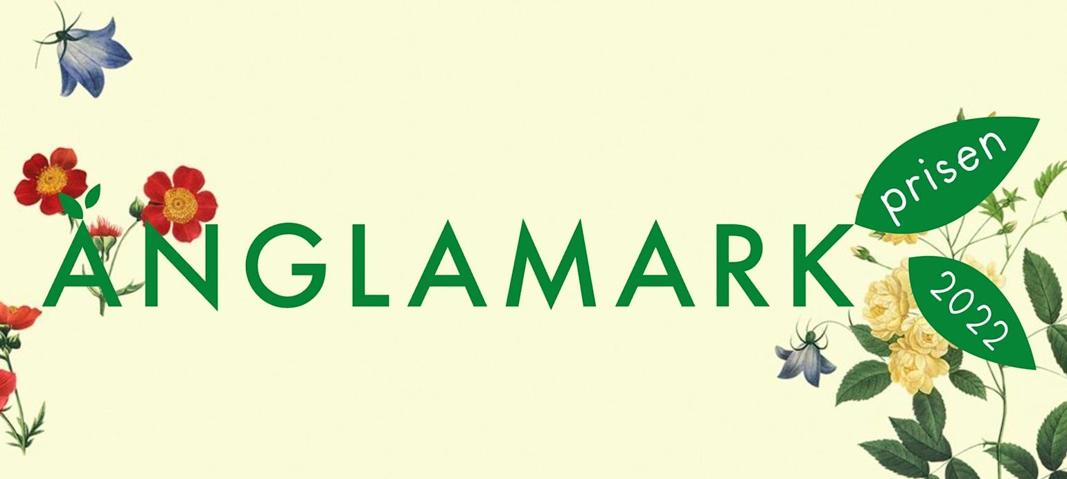 Änglamarkprisen 2022 logo på blomstrete bakgrunn