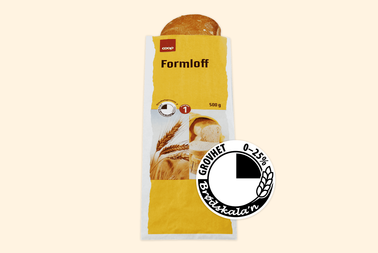 Formloff fra Coop i gul og hvt brødpose