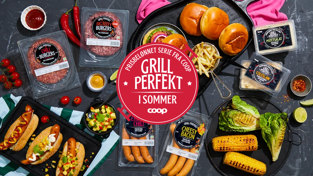 Bord med Grill Perfekt produkter og logo