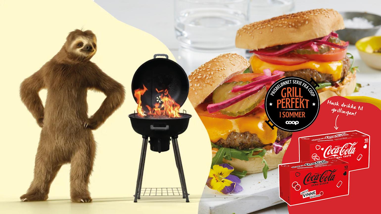 Dovendyret med grill og Grill Perfekt produkter og Coca-Cola