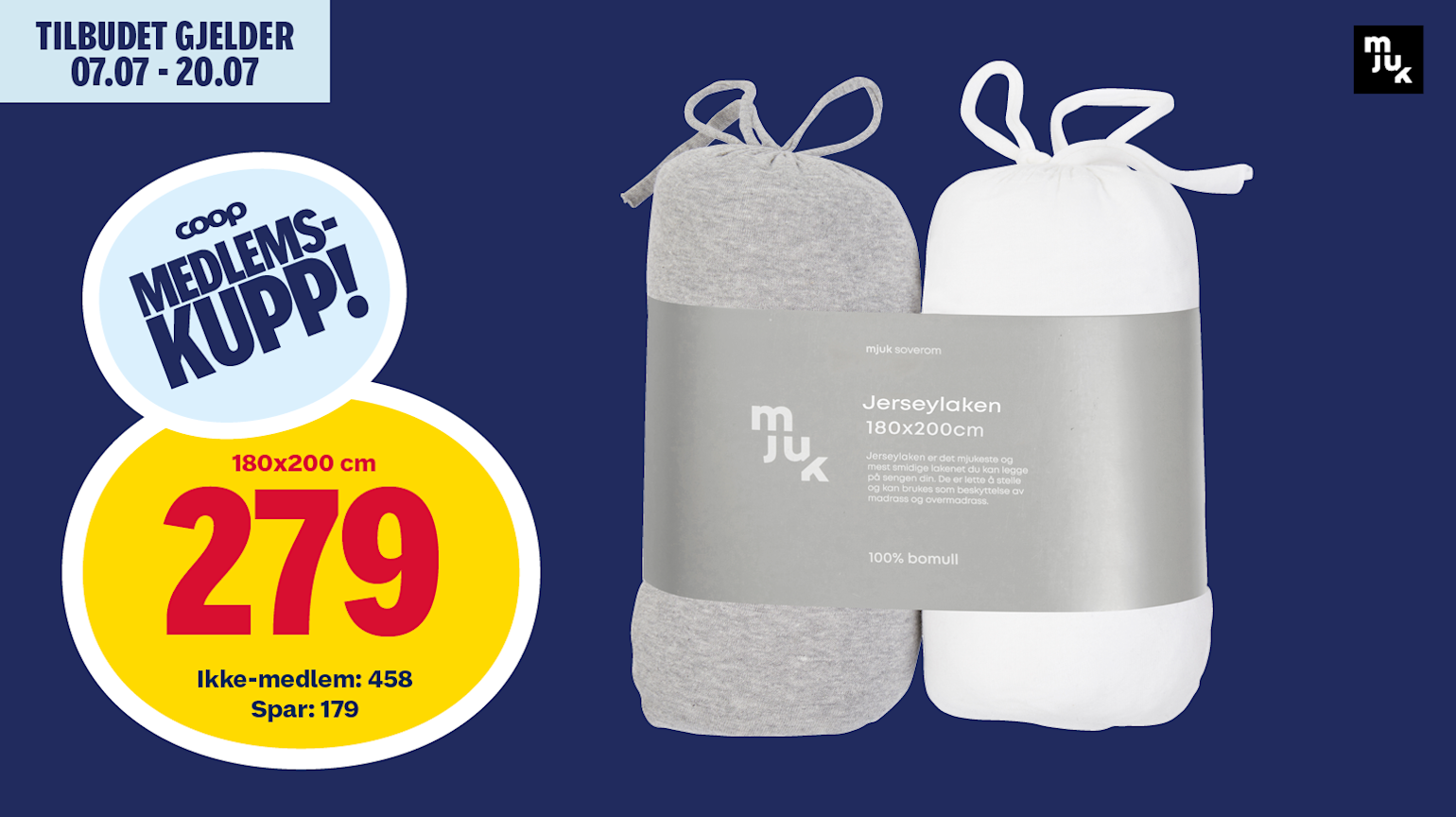 Mjuk Jerseylaken 2 pk hvit/grå